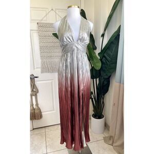 NY & Company x Gabrielle Union Ombré Metallic Pleated Maxi Dress Size XL